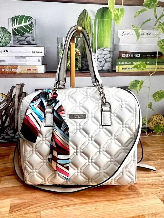 Kate Spade Alessa Astor Court Cream Quilted Satchel Bag with Scarf Accent - Picture 14 of 14